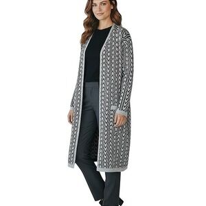 Sioni Cardigan Women XL Grey Black Geometric Chevron Duster Open Front Excellent